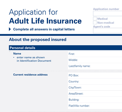 Applying for cover, the application form